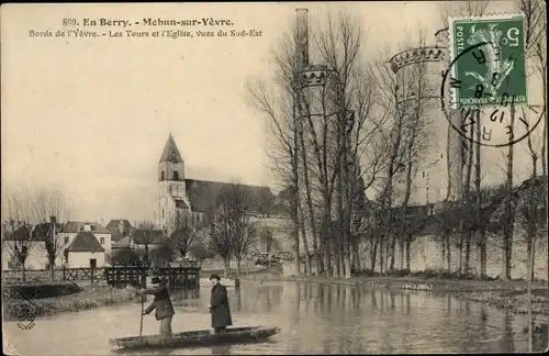 Ak Mehun sur Yèvre Cher, Les Tours et l'Église, vues du Sud Est