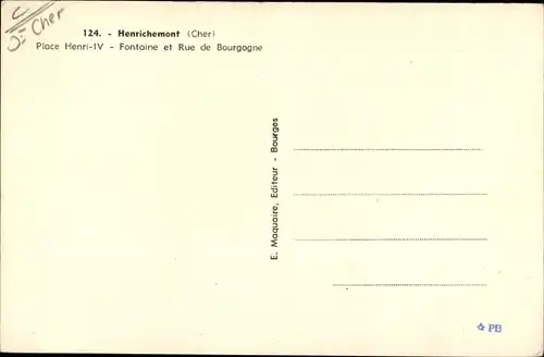 Ak Henrichemont Cher, Place Henri IV, Fontaine et Rue de Bourgogne