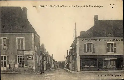 Ak Henrichemont Cher, La Place et la Rue d'Anjou