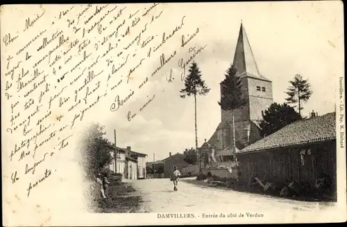 Ak Damvillers Meuse, Entrée du cote de Verdun, Eglise