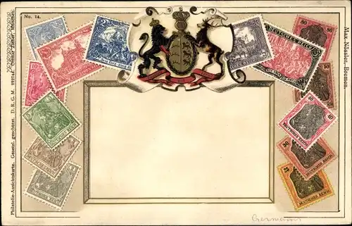 Präge Wappen Briefmarken Ak Deutsches Reich, Zieher No. 14