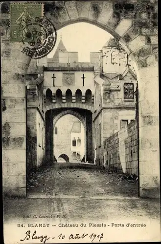 Ak Blanzy Saône-et-Loire, Château du Plessis, Porte d'entrée