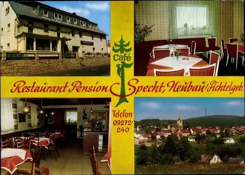 Ak Neubau Fichtelberg im Fichtelgebirge Oberfranken Bayern, Café Specht, Restaurant und Pension