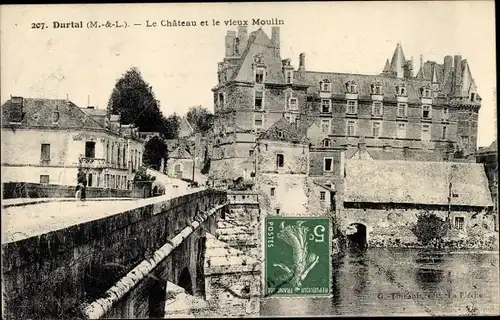 Ak Durtal Maine et Loire, Le Château et le Moulin