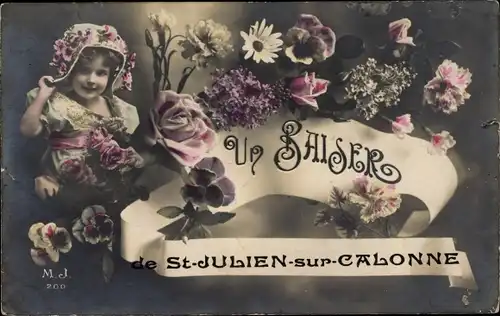 Ak St. Julien sur Calonne Calvados, Un Baiser, Fleurs