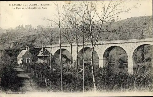 Ak St. Laurent de Condel Calvados, Le Pont et la Chapelle Sainte Anne