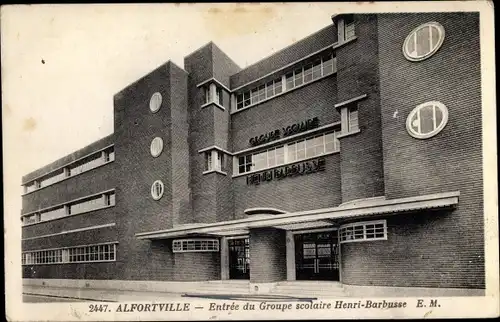 Ak Alfortville Val-de-Marne, Entrée du Groupe scolaire Henri Barbusse