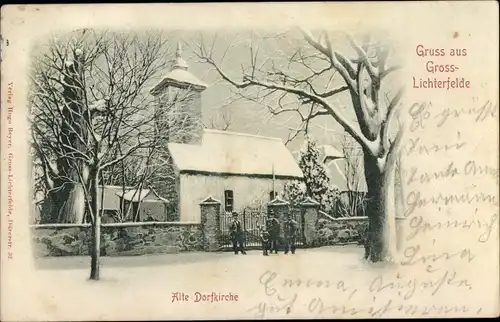 Ak Berlin Steglitz Großlichterfelde, Alte Dorfkirche, Winteransicht