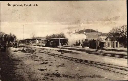 Ak Bazancourt Marne, Bahnhof, Gleisseite, Dampflok