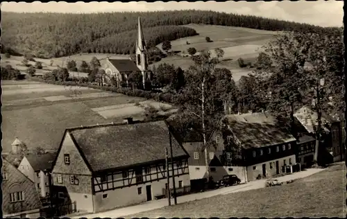 Ak Rechenberg Bienenmühle Erzgebirge, Blick auf den Ort, Kirche, Felder