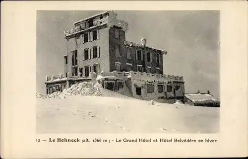 Ak Hohneck Vosges, Grand Hôtel et Hôtel Belvédère en hiver