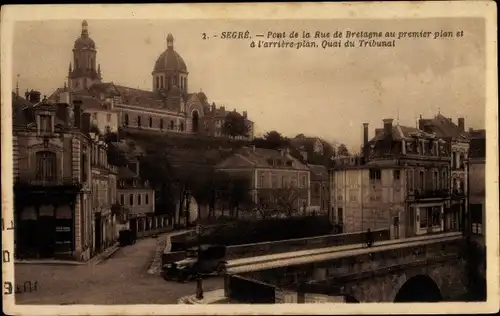 Ak Segré Maine et Loire, Pont de la Rue de Bretagne, Quai du Tribunal