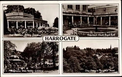 Ak Harrogate Knaresborough Yorkshire England, Fountain, Hotel, Gardens