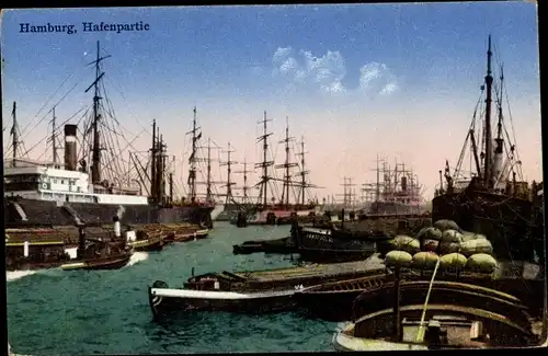 Ak Hamburg, Hafenpartie, Dampfer, Binnenschiffe, Segelschiffe