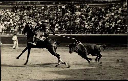 Foto Ak Stierkampf, Torero, Stier, Reiter, Pferd