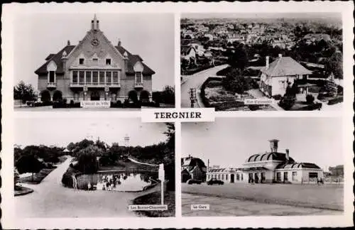 Ak Tergnier  Aisne, La Gare, Panorama, L'Hôtel de Ville