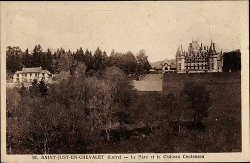 Ak Saint Just en Chevalet  Loire, Le Parc et le Château Contesson