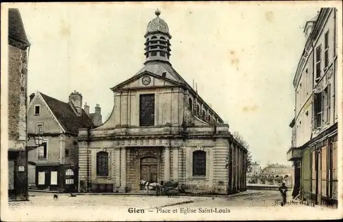 Ak Gien Loiret, Place et Église Saint Louis