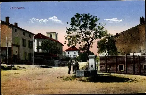 Ak Halloville Lothringen Meurthe et Moselle, Straßenpartie, Brunnen