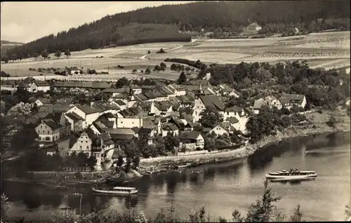 Ak Saalburg Ebersdorf in Thüringen, Blick auf den Ort, Salondampfer, Felder