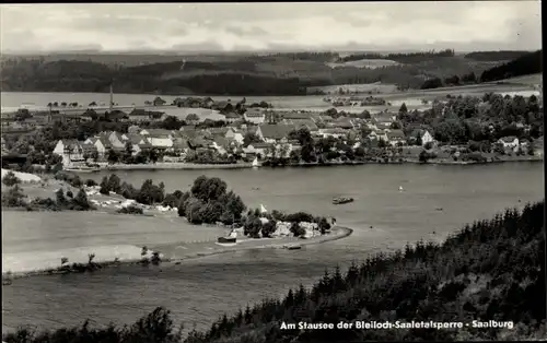 Ak Saalburg Ebersdorf in Thüringen, Stausee der Bleilochtalsperre, Blick auf den Ort