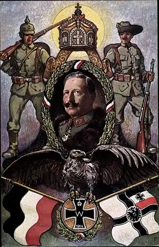 Künstler Ak Heil und Sieg dem Kaiser, Kaiser Wilhelm II., Kolonialkriegerdank