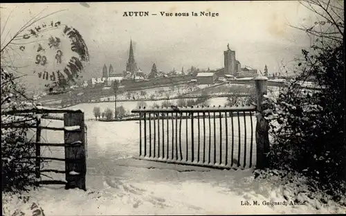 Ak Autun Saône-et-Loire, Vue sous la Neige