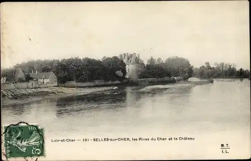 Ak Selles Saint Denis Loir et Cher, Les Rives et le Château