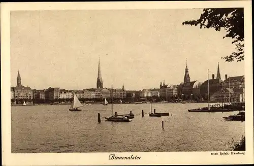 Ak Hamburg, Binnenalster, Segelboote, Stadtbild