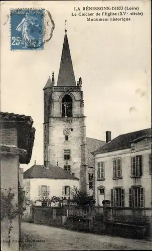 Ak La Benissons Dieu Loire, Le Clocher de l'Eglise