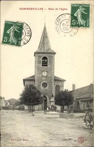 Ak Sommerviller Meurthe-et-Moselle, Place de l'Église