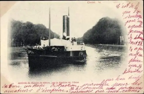 Ak Caen Calvados, Arrivée du Bateau du Hâvre, par la Rivière de l'Orne