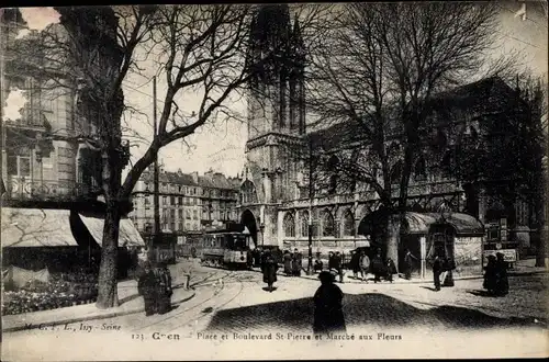 Ak Caen Calvados, Place et Boulevard St. Pierre, Marché aux Fleurs