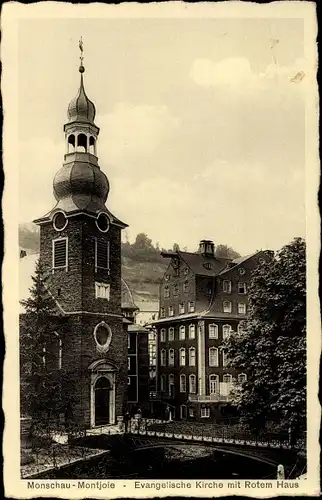 Ak Monschau Montjoie in der Eifel, Ev. Kirche mit Rotem Haus