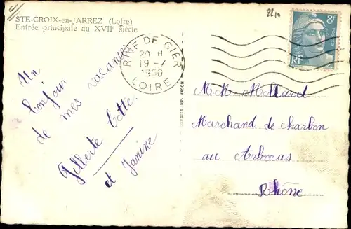 Ak Sainte Croix en Jarrez Loire, Entrée principale au XVIIe siècle