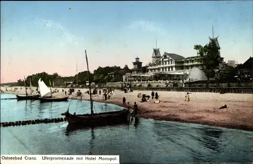 Ak Selenogradsk Cranz Ostpreußen, Uferpromenade mit Hotel Monopol