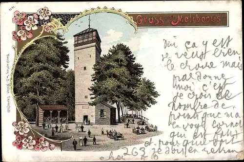 Litho Zwingenberg a.d. Bergstraße Hessen, Melibocus, Aussichtsturm
