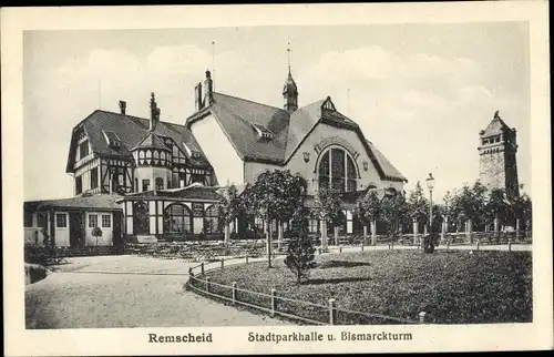 Ak Remscheid im Bergischen Land, Stadtparkhalle, Bismarckturm