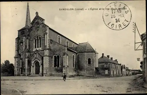 Ak Sandillon Loiret, L'Église et la rue de la Villette