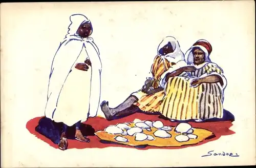 Künstler Ak Sandoz, Araber auf dem Boden sitzend, Afrikaner