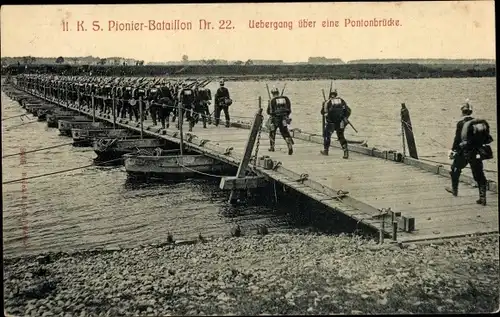 Ak II. K. S. Pionier Bataillon Nr. 22, Übergang über eine Pontonbrücke