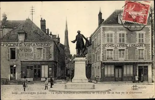 Ak Pithiviers Loiret, Place Duhamel Dumonceau, Entrée de la Rue de la Couronne