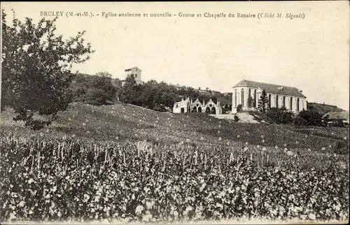 Ak Bruley Lothringen Meurthe et Moselle, L'Eglise, Grotte et Chapelle du Rosaire