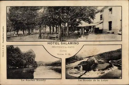 Ak Pertuiset les Bains Loire, Hôtel Salamino, Rocher Maudit