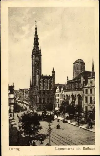Ak Gdańsk Danzig, Langemarkt mit Rathaus