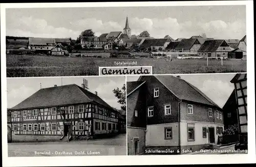 Ak Gemünda Seßlach in Oberfranken, Berwind Gasthaus Gold Löwen, Schlottermüller & Sohn Gemischwaren