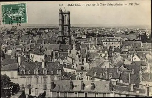 Ak Mantes Yvelines, Vue sur la Tour Saint Maclou