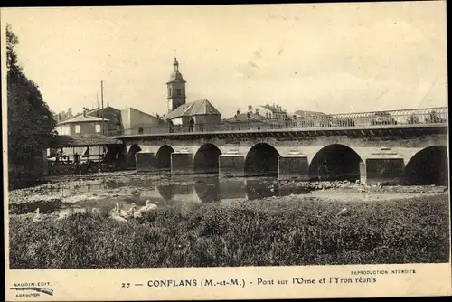 Ak Abbéville-lès-Conflans Lothringen Meurthe et Moselle, Pont sur l'Orne