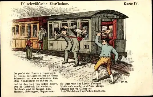 Lied Ak D' schwäb'sche Eise'bahne, Dampflok, Eisenbahn, Karte IV