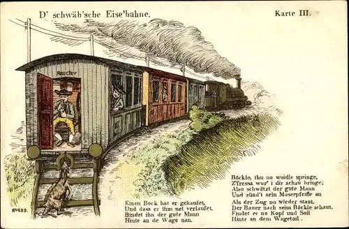 Lied Ak D' schwäb'sche Eise'bahne, Dampflok, Eisenbahn, Karte III